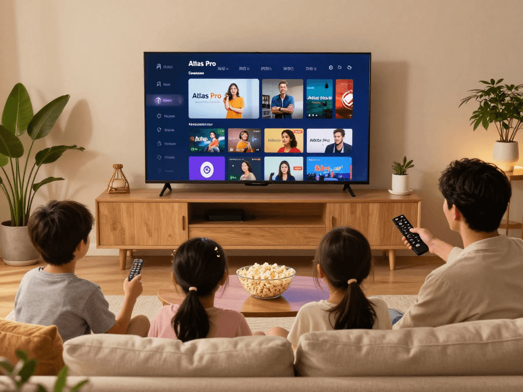 Expérience de divertissement familial avec atlas pro sur un TV intelligent.