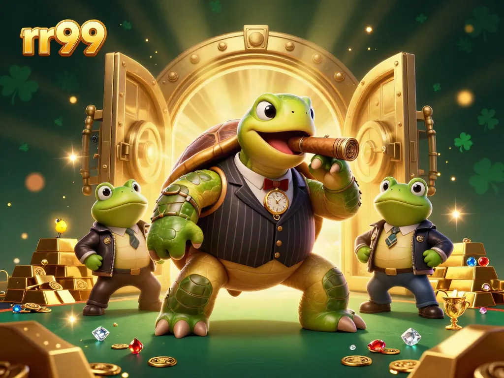 Experience the thrill of rr99 casino gaming with unique characters and treasure galore in this vibrant illustration.