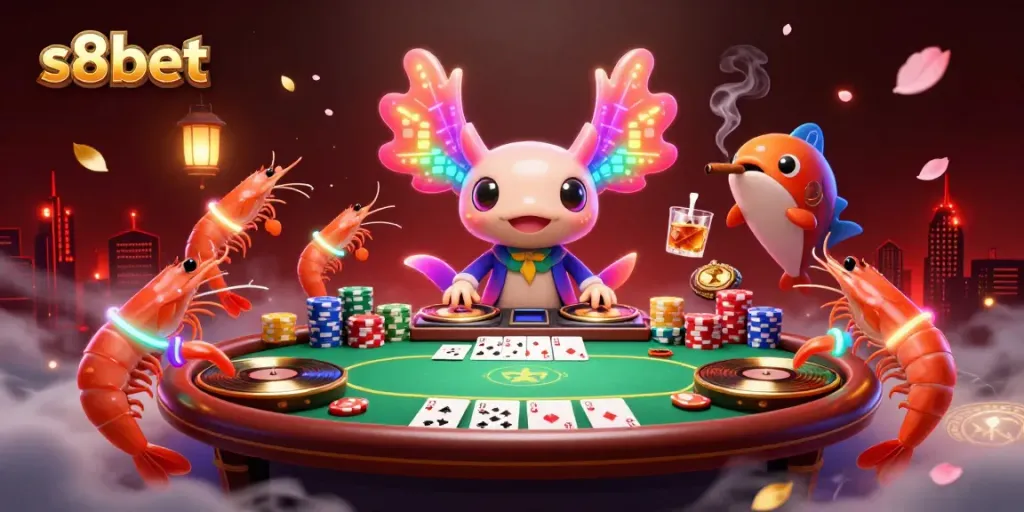 Experience the vibrant energy of s8bet's casino with neon characters and dynamic games.