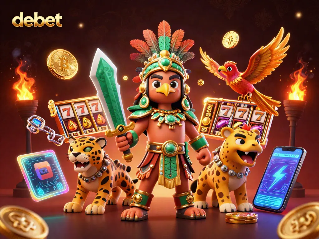 Experience debet's thrilling casino atmosphere with Aztec warriors and digital gaming elements