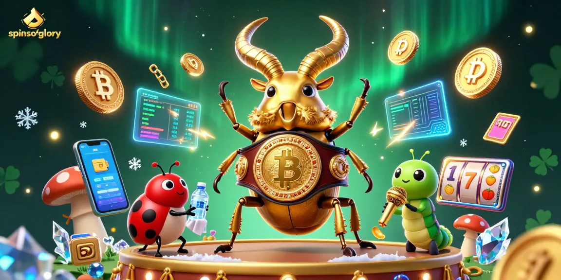 Experience excitement with spinsofglory featuring a golden beetle in a boxing match, illuminated by crypto elements.